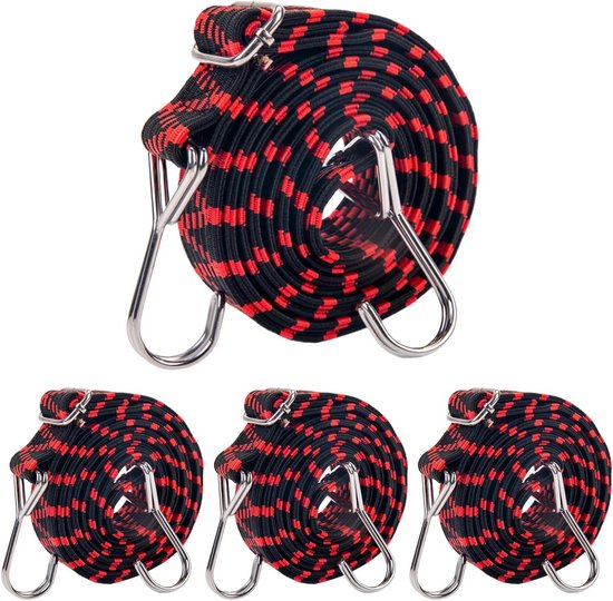 Spanrubber met haken, expander, bagagespanner, verstelbaar, set van 4, 100 cm, spanbanden met haken, rubberen touw, extra sterke brede rubberen spanner, ideaal voor steekwagen, fiets, imperiaal