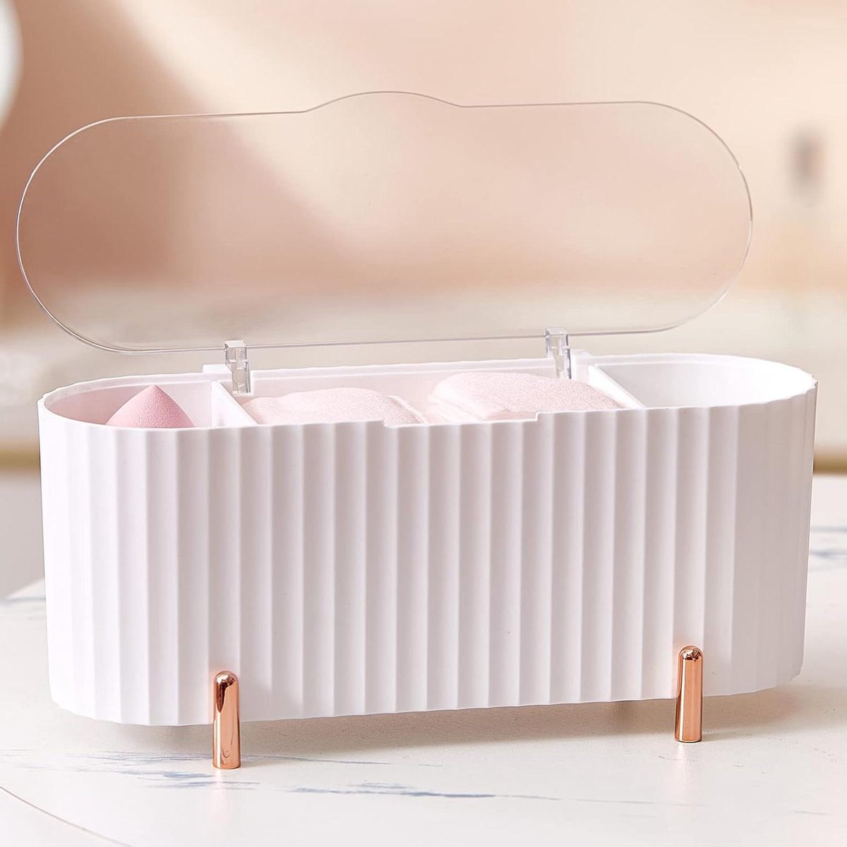 Cosensi - Wattenschijfopslag met 3 compartimenten voor badkamer en make-up gebruik