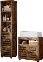MOBO Wastafelmeubel - Badkamermeubel - Onderkast - Wastafel - Meubel - Vintage - 60x30x63cm - Staand - Wastafelonderkasten - Bruin