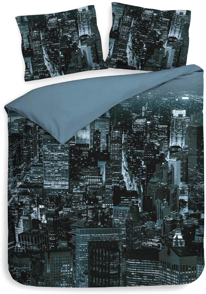 Heckettlane Brasco Dekbedovertrek - Lits-Jumeaux XL - Dekbedovertrek van 100% Katoen-Satijn - 260x200-220 cm - Blauw