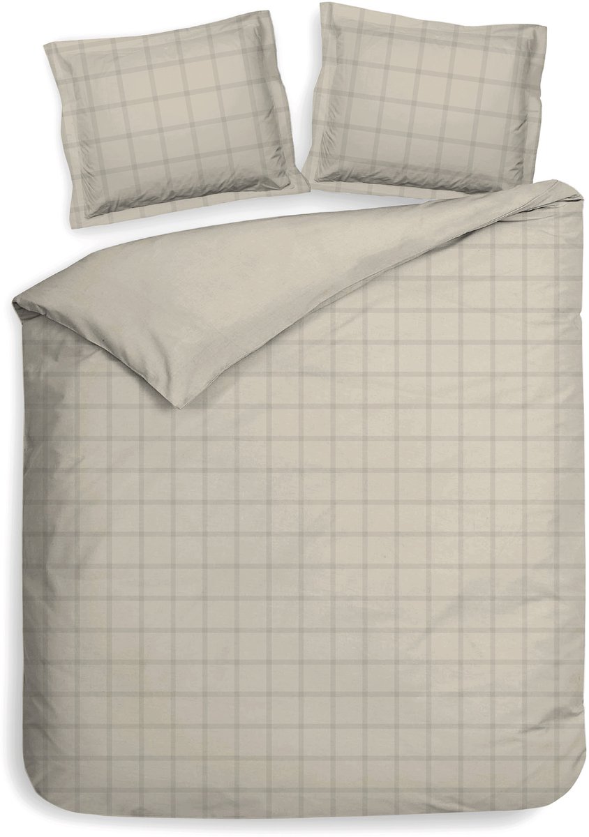 Heckettlane Dekbedovertrek Diamante - Bedlinnen - Lits-Jumeaux XL - 260x200-220 cm - Natural - Dekbedovertrek van 100% Katoen-Satijn Mojave Sand