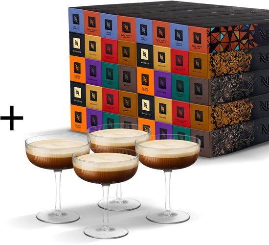 Nespresso koffiecups Favorieten 400 voordeelpakket met cocktailglazen