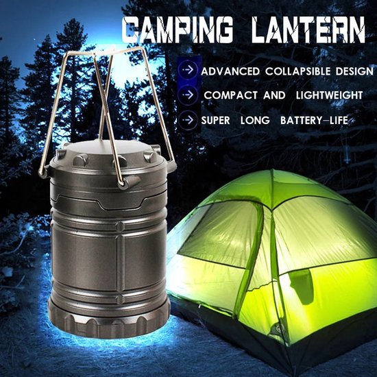 Tentlamp met 30 LED's, waterdichte kampeerlamp, werkt op 3 AA-batterijen, noodlamp, draagbare kampeerlamp, werklamp en zaklamp (grijs) van Merkloos — afbeelding 4