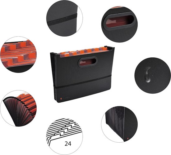 Uitbreidbare Presentatiemap met 24 Vakken - Zwart - Hard Plastic ...