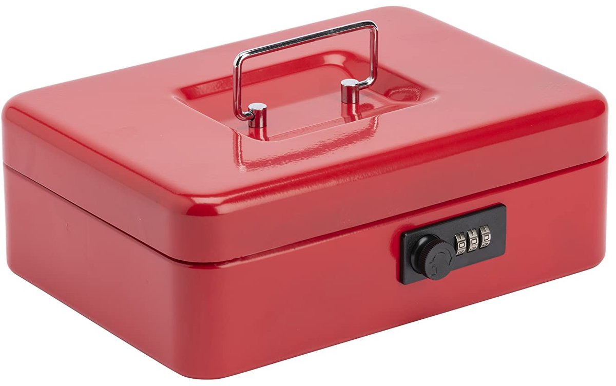 IMPERATORIS® Geldkistje Met Sleutel – Kassalade – Geldlade - Money Box – Spaarpot Volwassenen – Kluisjes Jongen Meisje Kinderen – Voor Markten, Winkels en Thuis - 25 x 18 x 9 cm - Rood