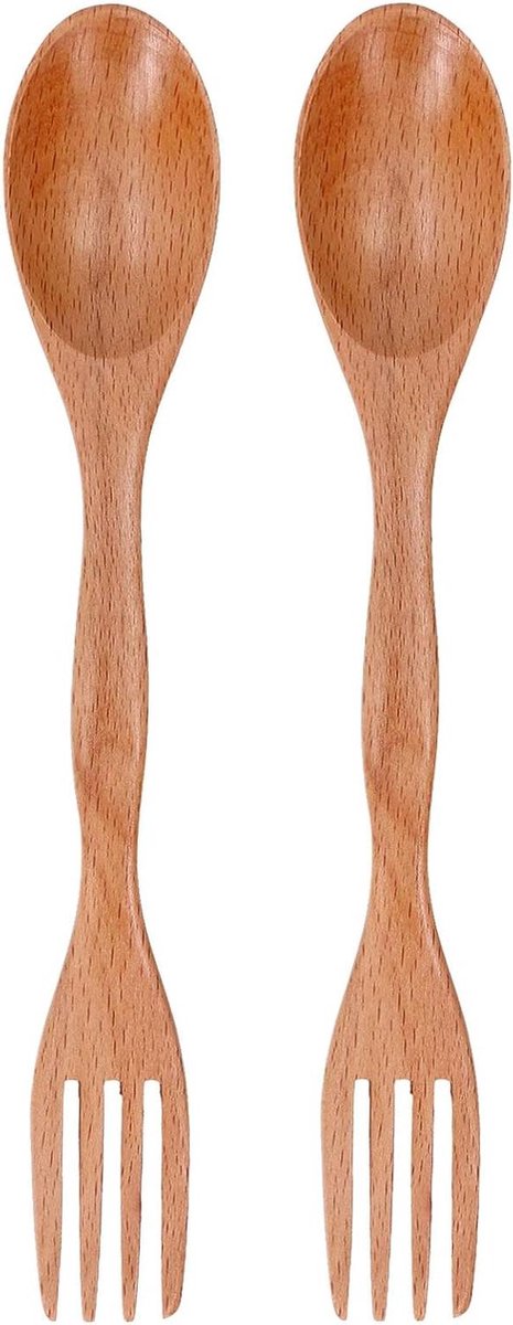 Cosensi - Camping Spork Set 2 stuks - Houten Lepel en Mes - Draagbare Spork voor Camping - Herbruikbaar Servies - Dessert Vork en Lepel - Kampeer Gebruiksvoorwerp