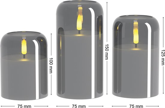 Led Rookglas Bol OMNIEXA Luxe LED Glaskaarsen Set (3 Stuks) - Smoked Grey / Rookglas ...