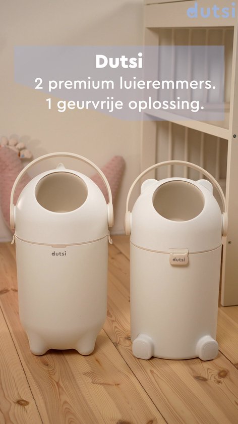 Dutsi - Design Luieremmer Duopack – 100% Geurvrij – Ruimte voor 40 luiers - Incl. 80 Zakjes - Beige