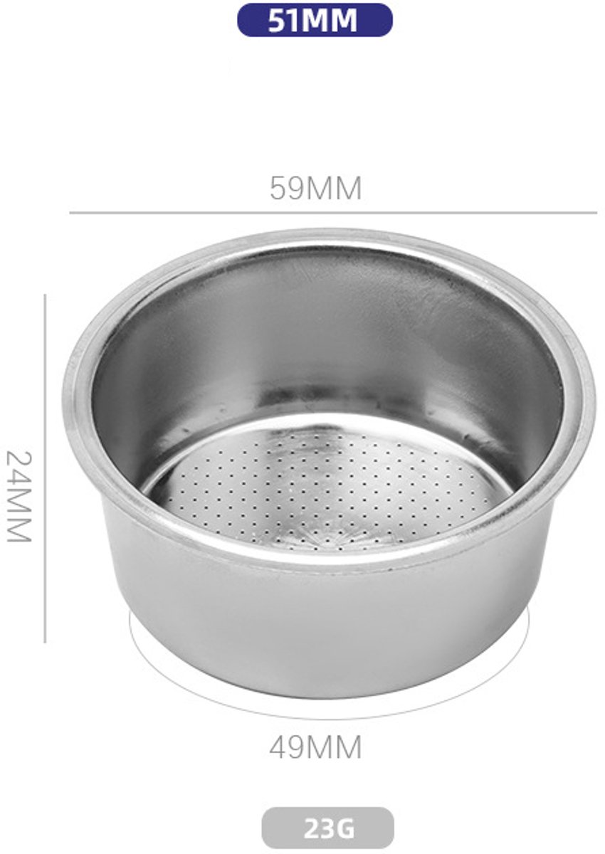 Roestvrij staal, roze schaal, italiaanse semi automatische koffiemachine accessoires, roze kop, filter kop, onderloos handvat filter, 51MM- 3-delig