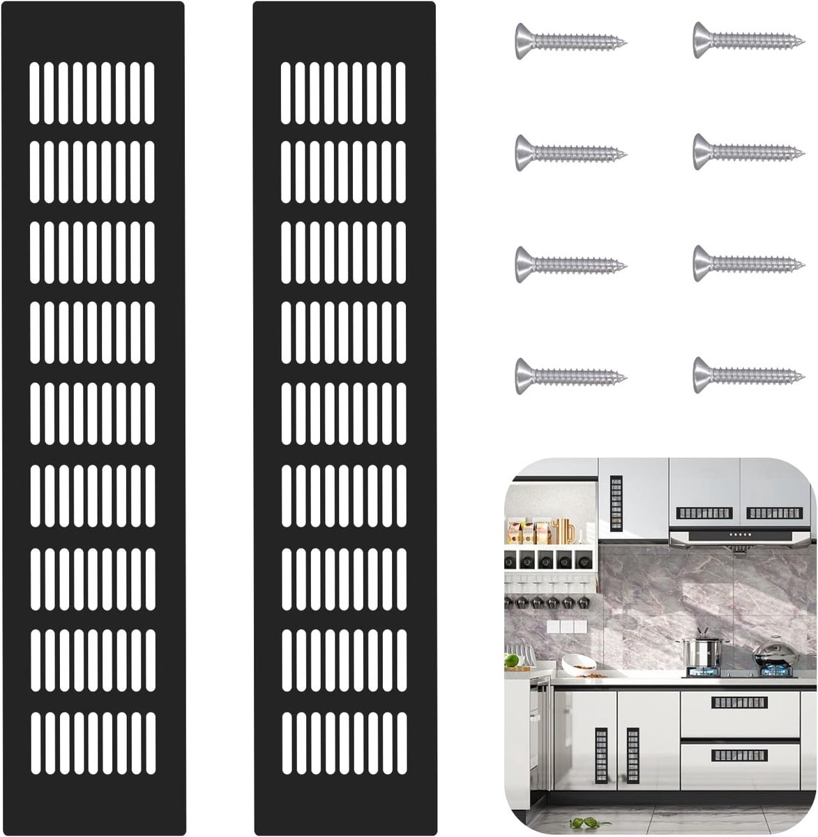 Stunq® Zwart Aluminium Ventilatie Rooster Rechthoekig 80x400mm met Schroeven
