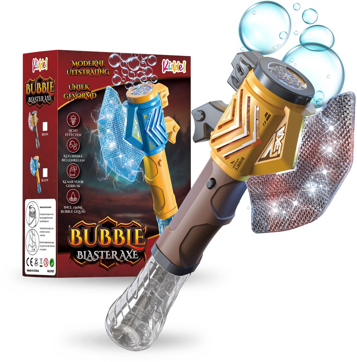Kiddel Bellenblaas Zwaard 2025 – Elektrisch Bellenblaas Speelgoed met LED Verlichting – Bruin Model – Automatische Bellenmachine voor Kinderen