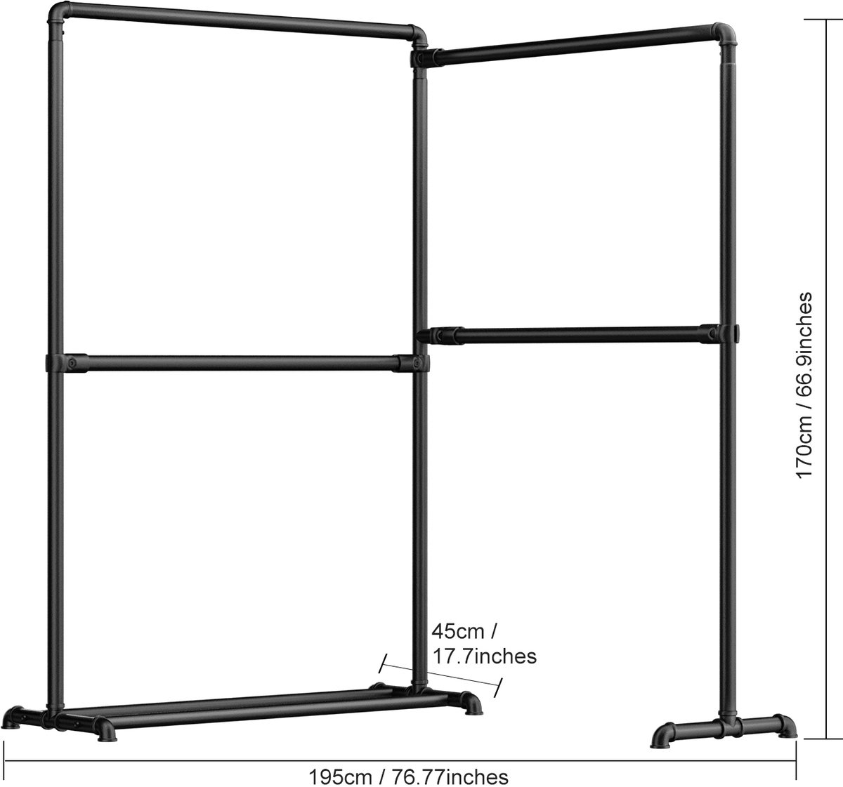 Goodivery ® Industriële Zware Metalen Kledingrek Voor Wandmontage Maximaal Gewicht 100 Kg Zwart 250 X 170 Cm