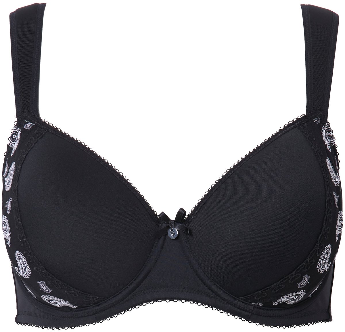 Ulla Popken Dames - Beugelbeha paisley-patroon spacercups - Zwart