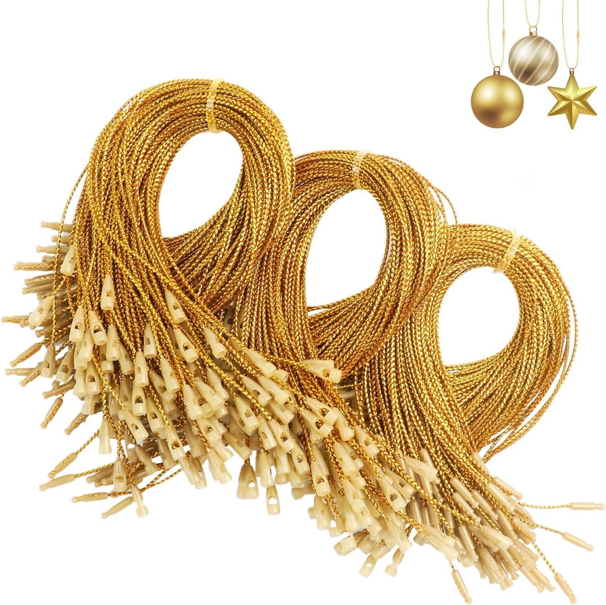 280 decoratieve kerstkoorden, geschikt voor kerstboomversiering, goud, 20 cm