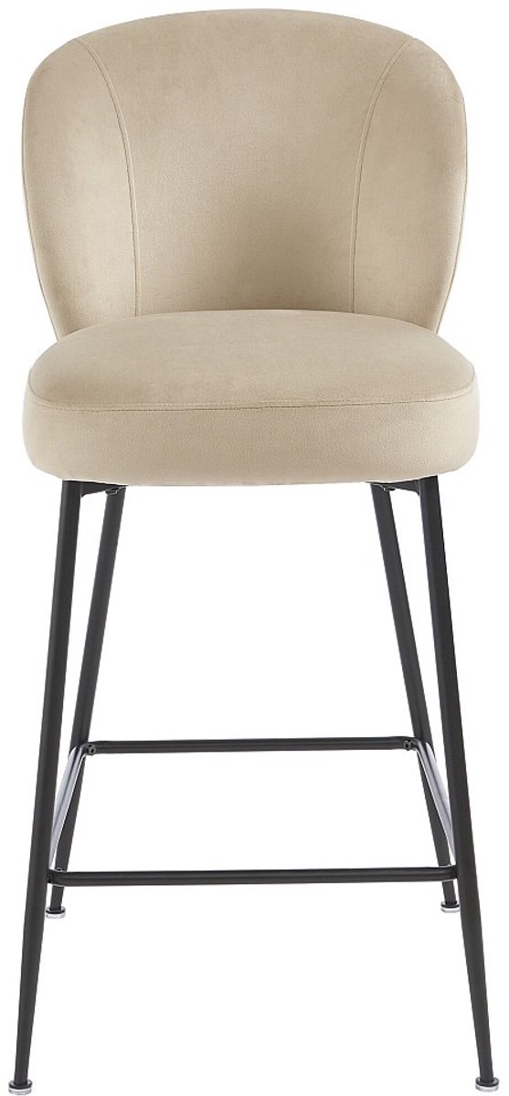 Vente-unique Set van 2 barkrukken van fluweel en zwart metaal - Beige - POLPONA