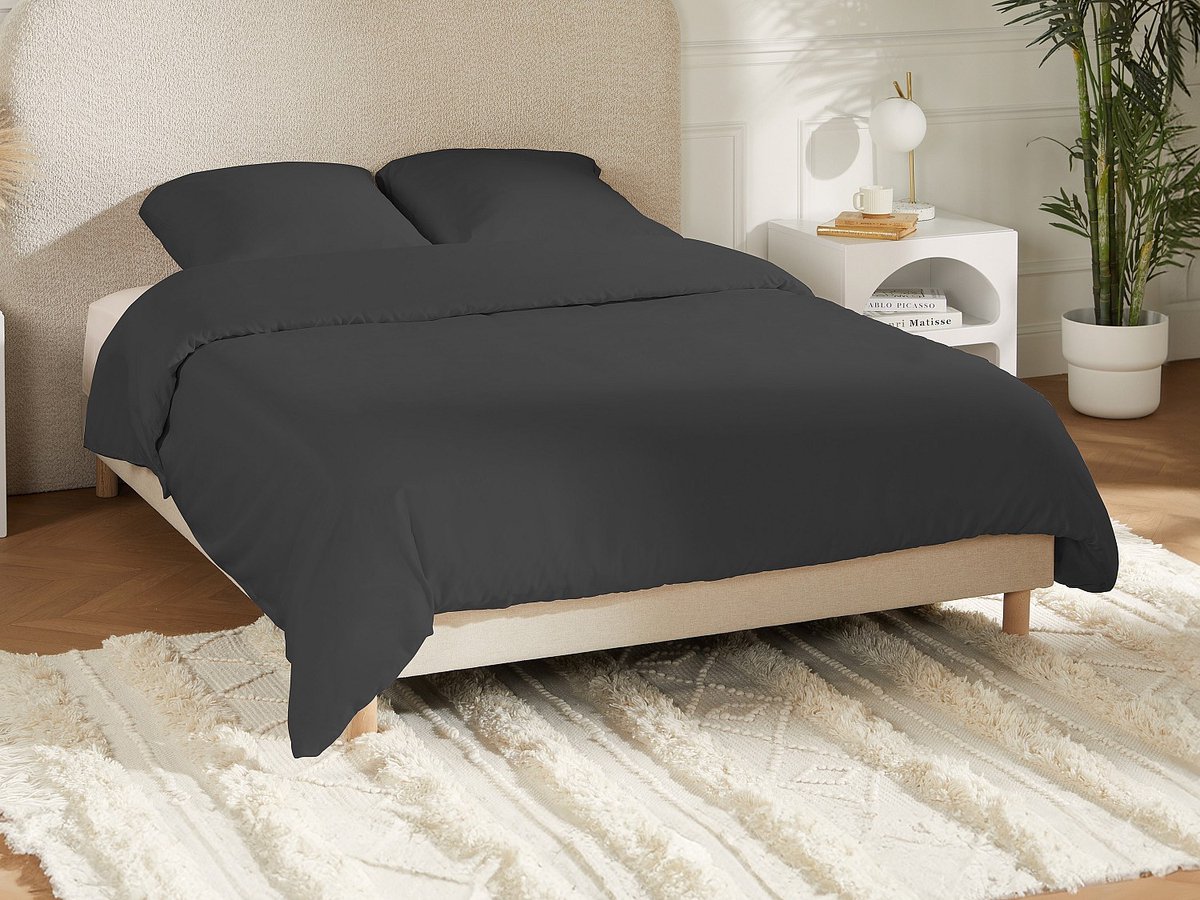 Vente-unique Bedlinnenset in satijn 108 draden/cm² - Dekbedovertrek 240 x 260 cm + 2 kussenslopen 63 x 63 cm - Antracietgrijs - TALORA van PALACIO
