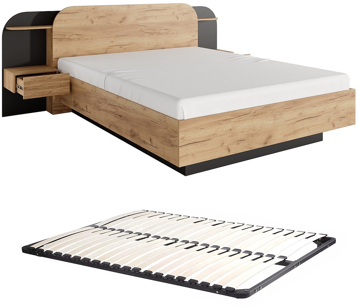 Vente-unique Bedframe hout zwart 160 x 200 cm JUVISIA