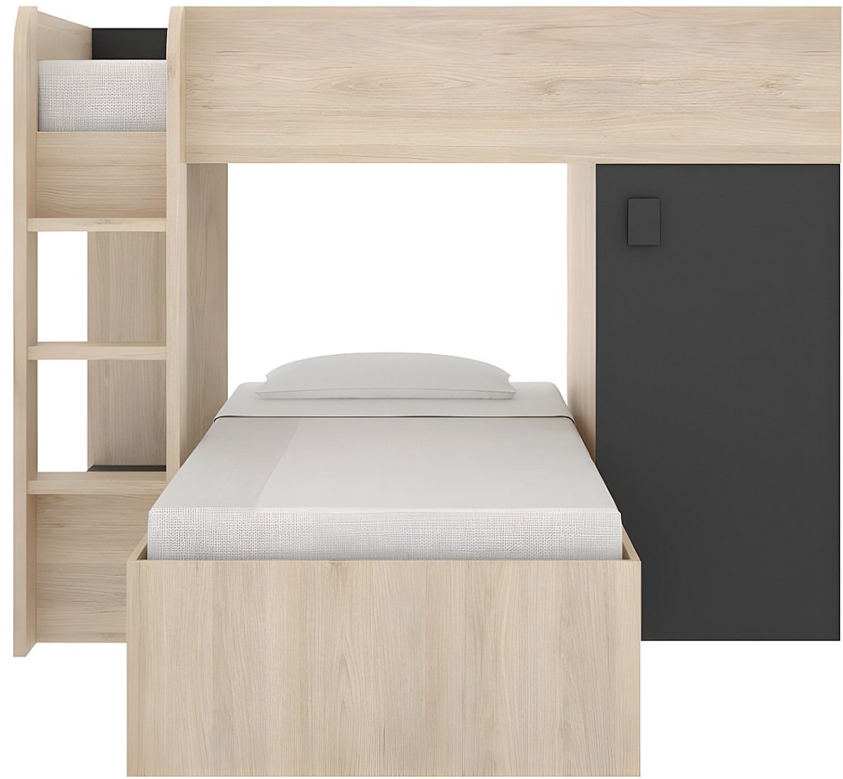 Vente-unique Stapelbed hout antracietgrijs, natuurlijk licht 90 x 190 cm