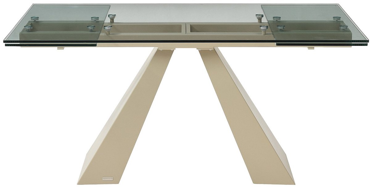 Vente-unique Verlengbare eettafel van 6 tot 10 personen van gehard glas en beige metaal - Transparant - LOZIPA van Maison Céphy