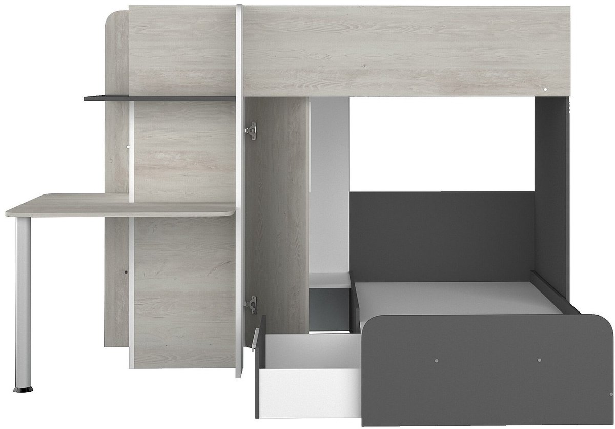 Vente-unique Stapelbed hout zwart, lichtgrijs 90 x 190 cm