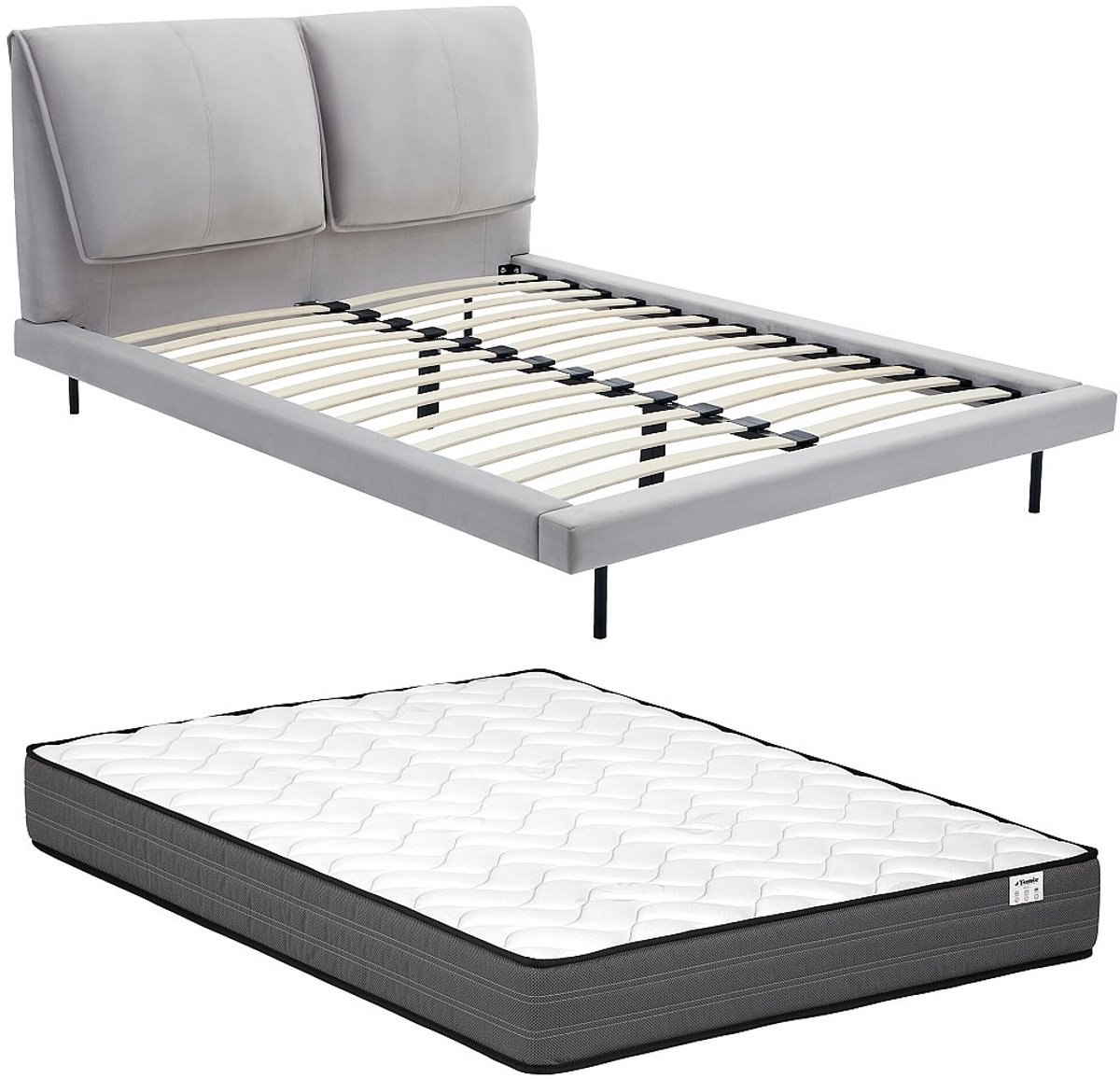 Vente-unique Bedframe fluweel grijs 140 x 190 cm IBEDIA
