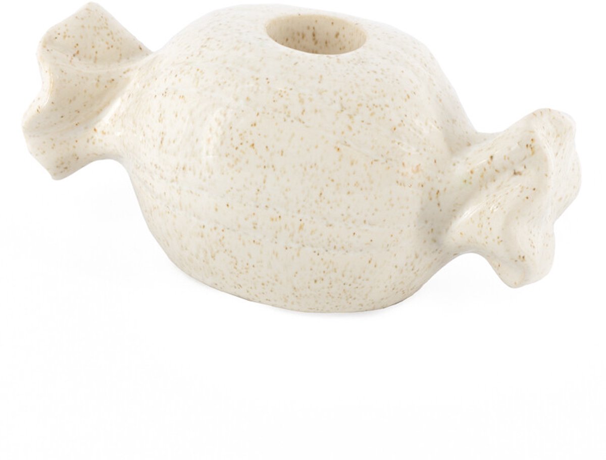 Aardewerk kaarsenstandaard snoepje beige