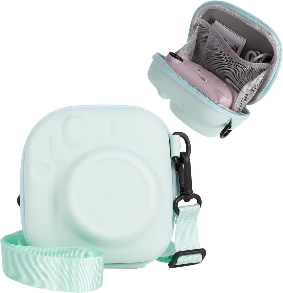 Kraftverdia - Compatibel met Fujifilm Instant Camera Mini 12/11/9/8 camera opbergdoos - Beschermhoes met verstelbare schouderband - Stevige EVA opbergdoos - Cameratas - Groen