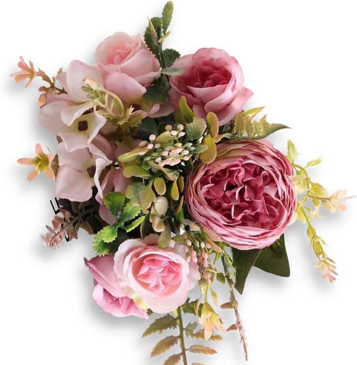 Cosensi Roze rozen kunstbloemen voor taartdecoratie huisdecoratie bruiloften DIY en ambachten met pioenroos hortensia blad Any