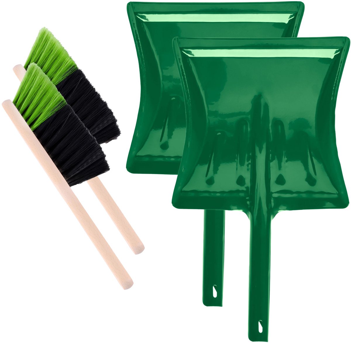 Garronda 2-delige Veegset - Metalen Stofblik met Houten Handvat - Set met Handveger - Zwart/Groen + Groen