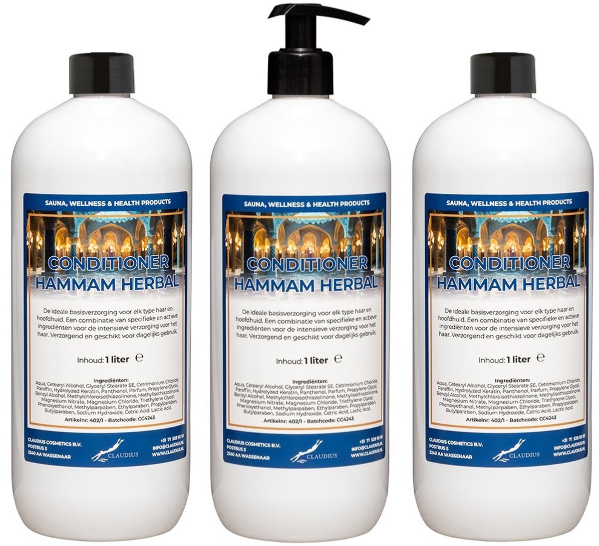 Hairconditioner Hammam Herbal 1 liter met zwarte pomp - set van 3 stuks