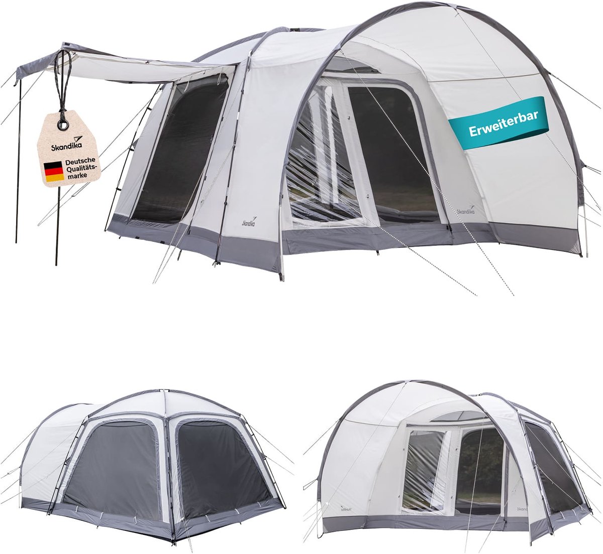 Skandika Koepeltent Pitea 4 Flex Protect - campingtent voor 4 personen, ingenaaide tentbodem, met zonnedak, waterkolom 5000 mm, UPF 50+, autotent, voortent voor bestelwagen, SUV, tent, camping
