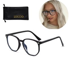 LUCCIO Blauw Licht Bril - Blue Light Glasses - Blauw Licht Bril Zonder Sterkte - Beschermend - Blue Light Blocking Glasses - Rond montuur - Zwart frame