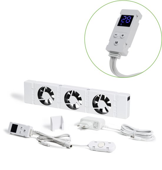 SpeedComfort Radiator Ventilator met Control Sensor - Mono Set (1x) - Sneller Verwarmen - Tot 22% Energiebesparing - Geschikt voor Warmtepomp - Meerdere Snelheden - Simpel te Plaatsen - Fluisterstil - Nederlands Product - Wit