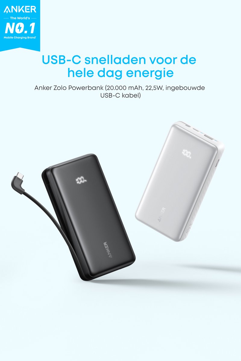 Anker Zolo Powerbank, 20.000 mAh 22,5W Max Draagbare Lader, USB-C In- en Output Snelladen Accupack, Slank Reismaatje — cadeau in Elektronica - foto 5