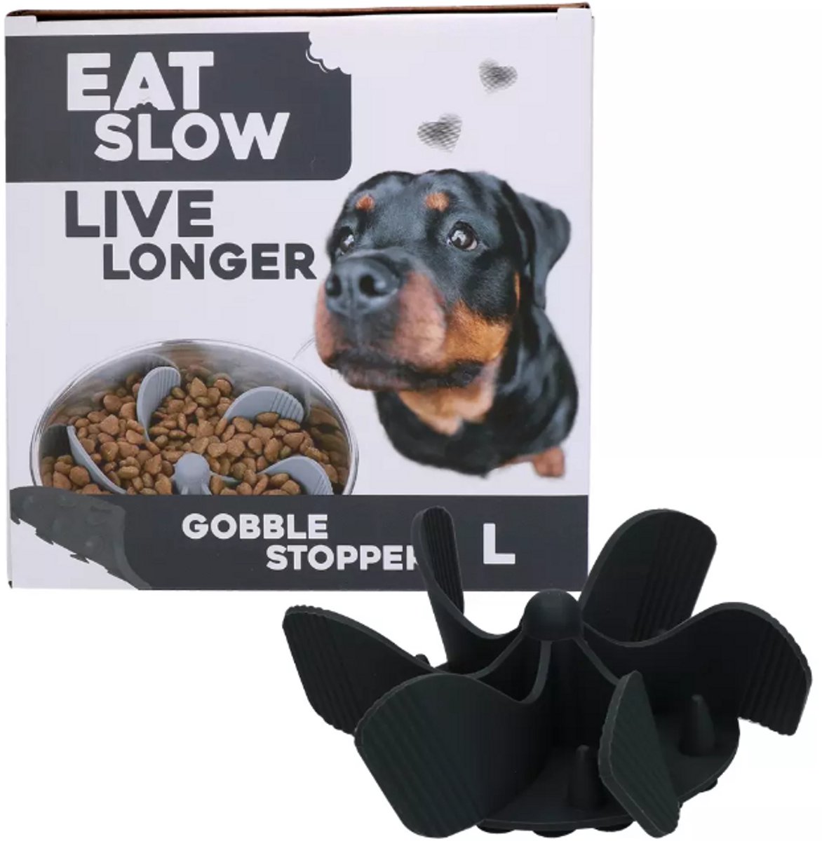 Eat Slow Live Longer Inzetstuk voor Anti-schrok Voerbak - L - Voerpuzzel - Slowfeeder voor Honden - Grijs - Gobble Stopper
