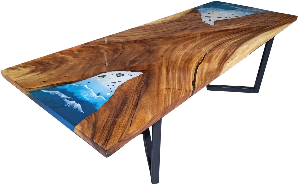 Hoexs Design Epoxy Tafel - 260x100cm – Massief Hout & Resin – Rivier eettafel – Voor Eetkamer of Woonkamer