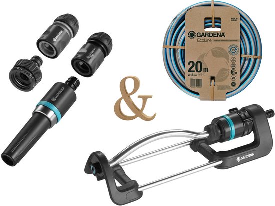 GARDENA EcoLine Tuinberegening Set – 20m duurzame tuinslang, zwenksproeier, koppelingen, UV-bestendig, 20 bar