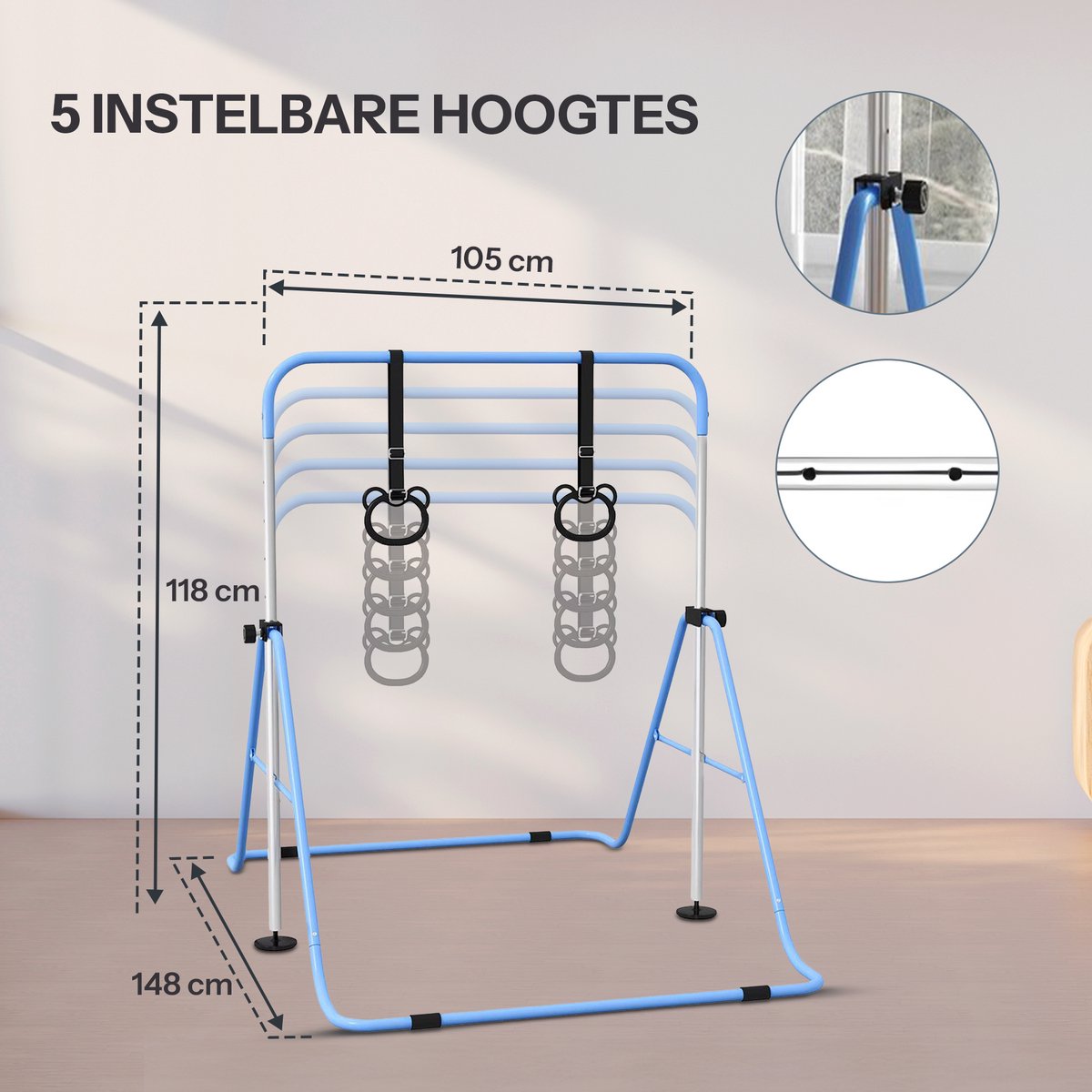Inklapbaar Turnrek - Klimrek - Verstelbaar - Rekstok - Duikelrek - Kinderen - Peuter - Voor buiten en binnen - Klimboog — afbeelding 4