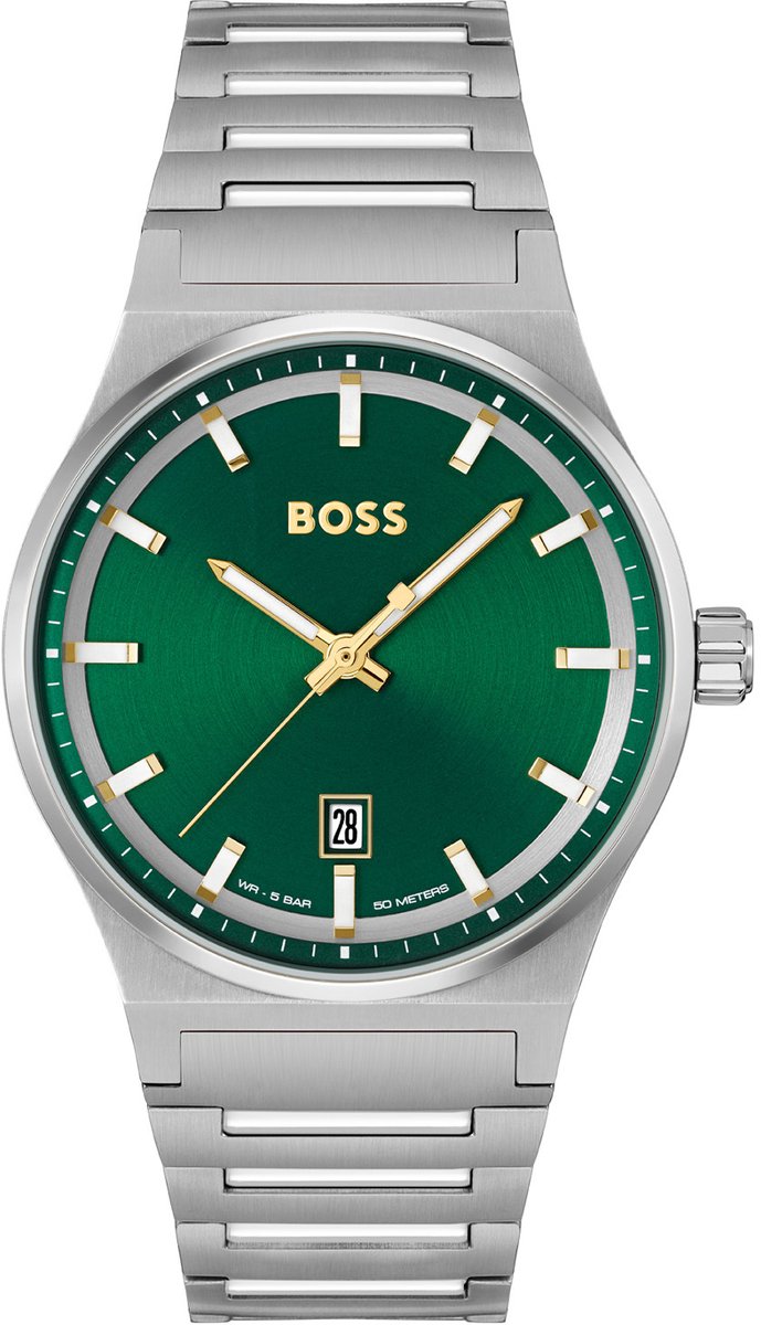BOSS HB1514079 CANDOR Heren Horloge - Mineraalglas - Staal - Zilverkleurig - 41 mm breed - Quartz - Vouw-Vlindersluiting - 5 ATM (douchen)