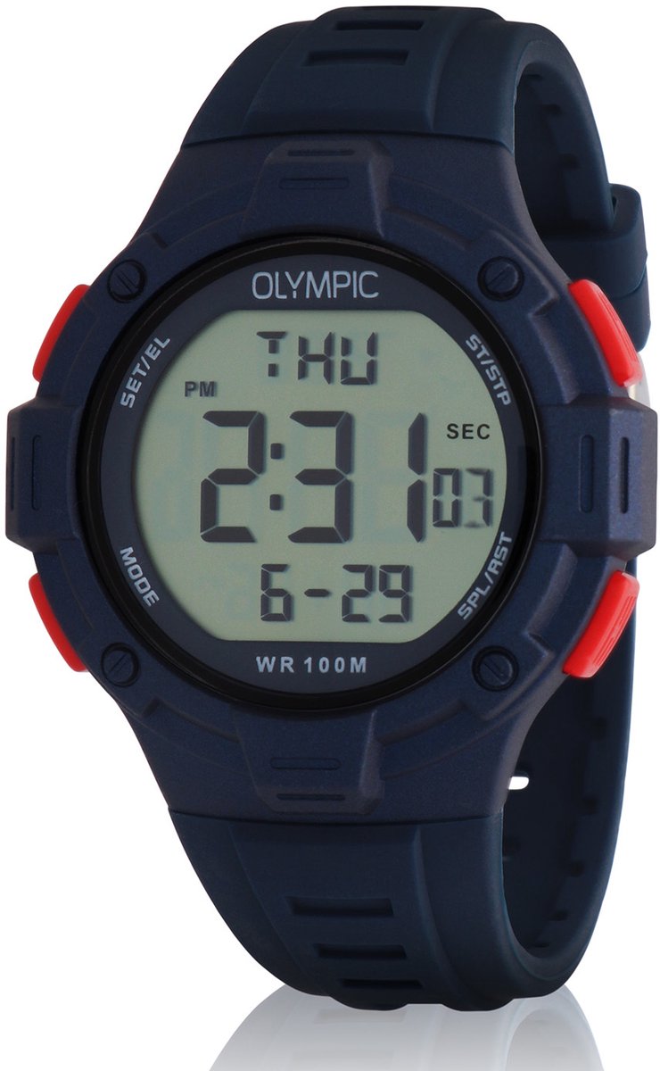Olympic OL45HKR020 Digital Horloge - Mineraalglas - Kunststof - Blauw - 42 mm breed - Quartz - Gesp - 10 ATM (zwemmen)