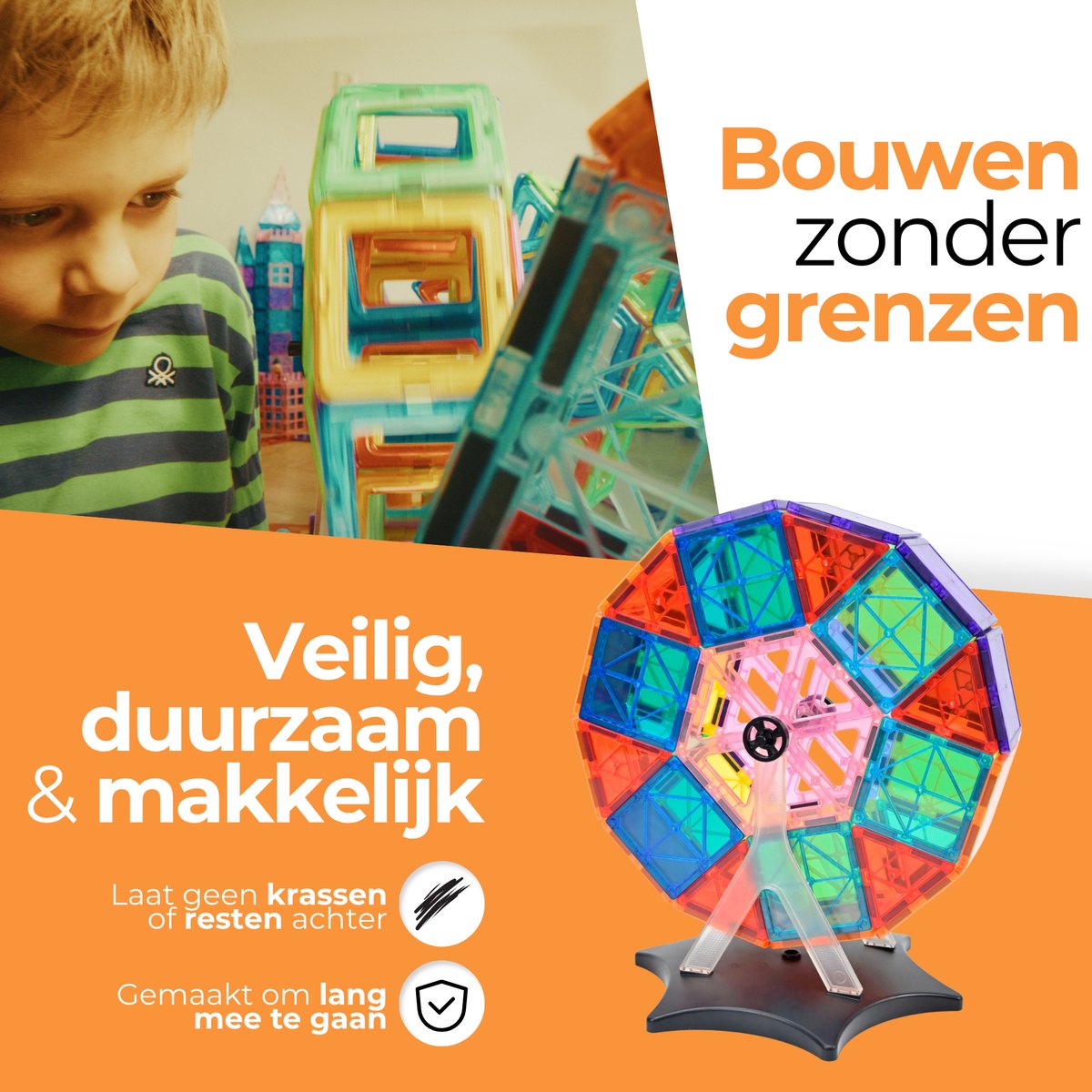 Magna Minds - Ferris wheel - Magnetic Tiles - Magnetisch Speelgoed - Constructie speelgoed - Magnetische tegels - Montessori speelgoed - Magnetic toys - Magnetische bouwstenen - Speelgoed Kinderen — afbeelding 3