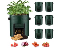 Ynkkvre - Kweekzak - Planten groeizak - Groeipot - Plantenzak - Set van 6 - Drainagegaten & Oogstvenster - Versterkte Handvatten - Geschikt voor Aardappelen & Groenten