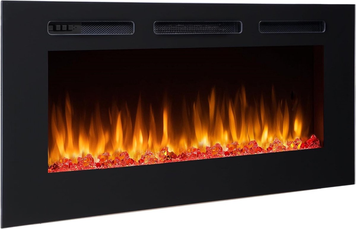 Elektrische Inbouwhaard TasalFurniture Balderia 40" – 3D Vlameffect, 1000/2000W Verwarming, LED-Verlichting, Afstandsbediening, Timer, Zwart – Moderne Wandhaard voor Woonkamer, Slaapkamer & Kantoor