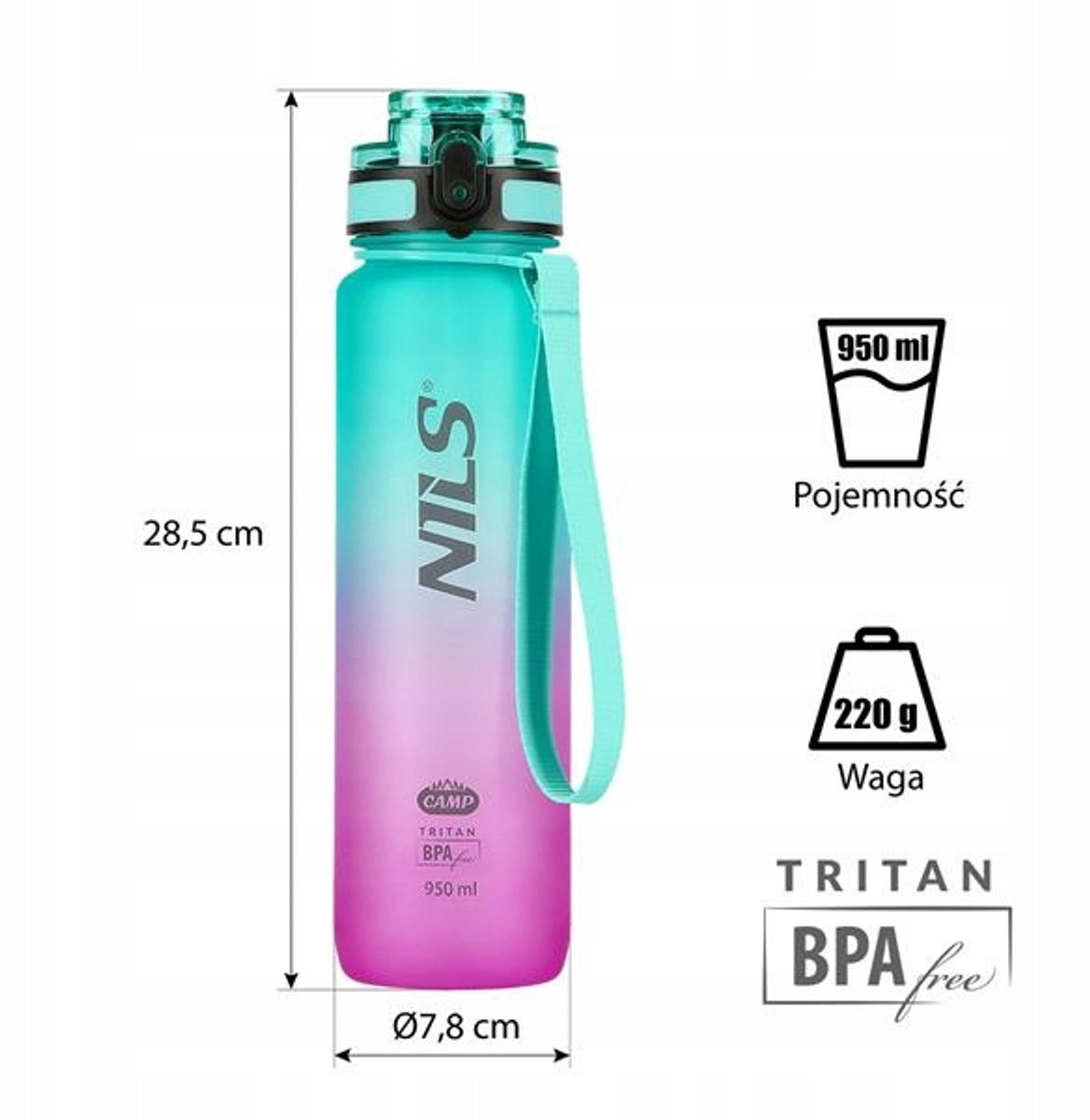 Merkloze Tritan Sportfles 950ml - Groen/Roze, BPA-vrij