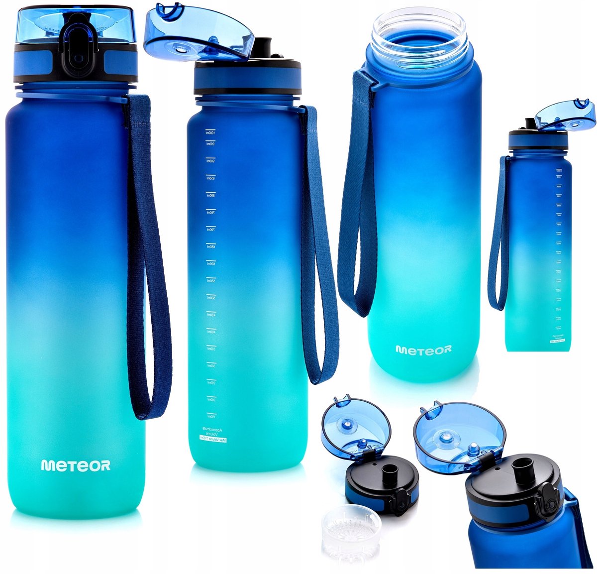 Meteor Sport Bidon 1000ml Blauw-Turquoise - Fitness & Outdoor