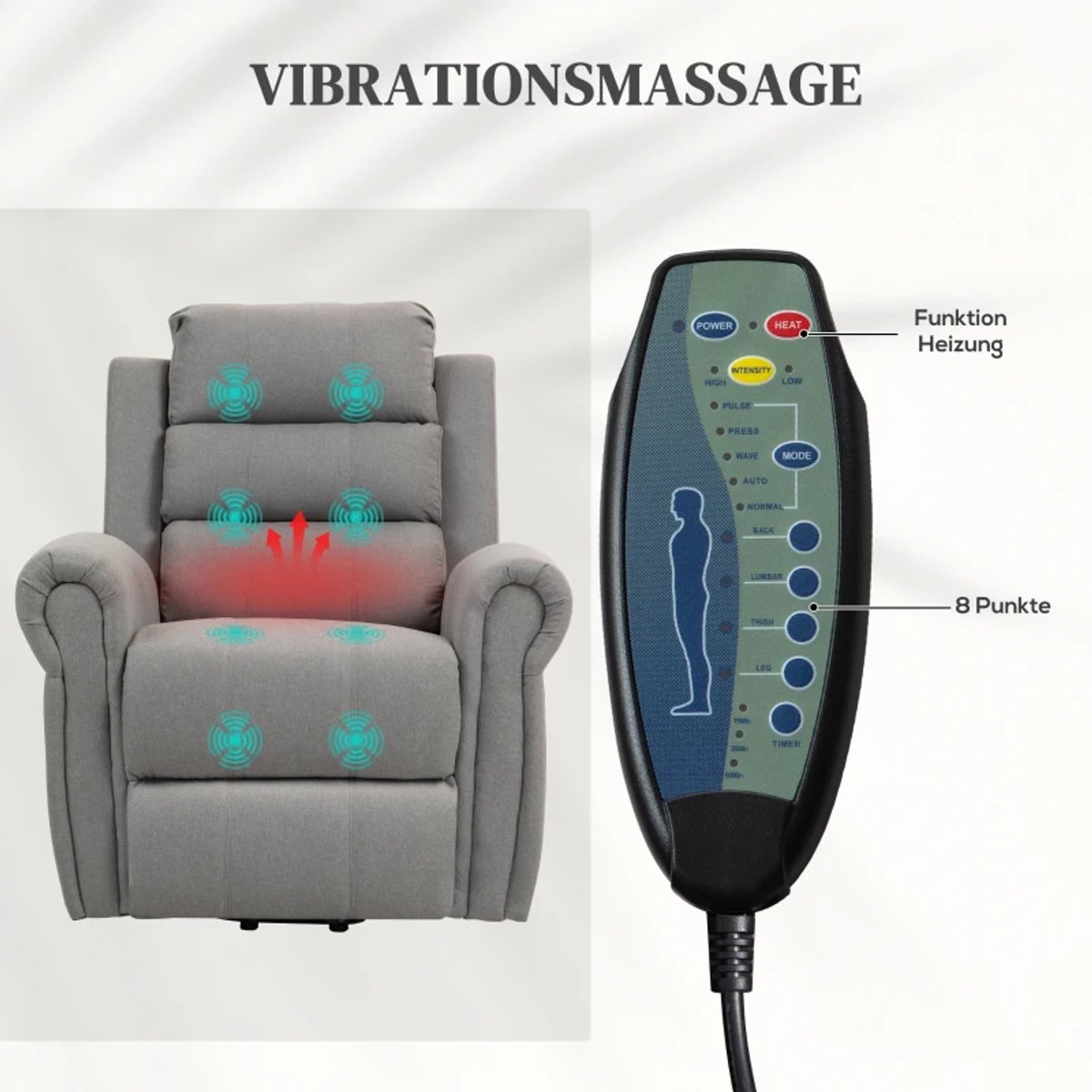 Elektrische Massagestoel - Power Massagefauteuil - 168 Graden Kantelbaar - met Liftondersteuning - met Massage & Verwarming - met Afstandsbediening - Relaxfauteuil - TV Stoel - Lig en trilfunctie - Grijs – foto 6