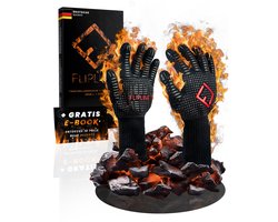 FLIPLINE Barbecuehandschoenen, hittebestendig, premium vuurvaste handschoenen, ovenhandschoenen, kookhandschoenen, bakhandschoenen voor keuken en barbecue, inclusief recepten e-book (M)
