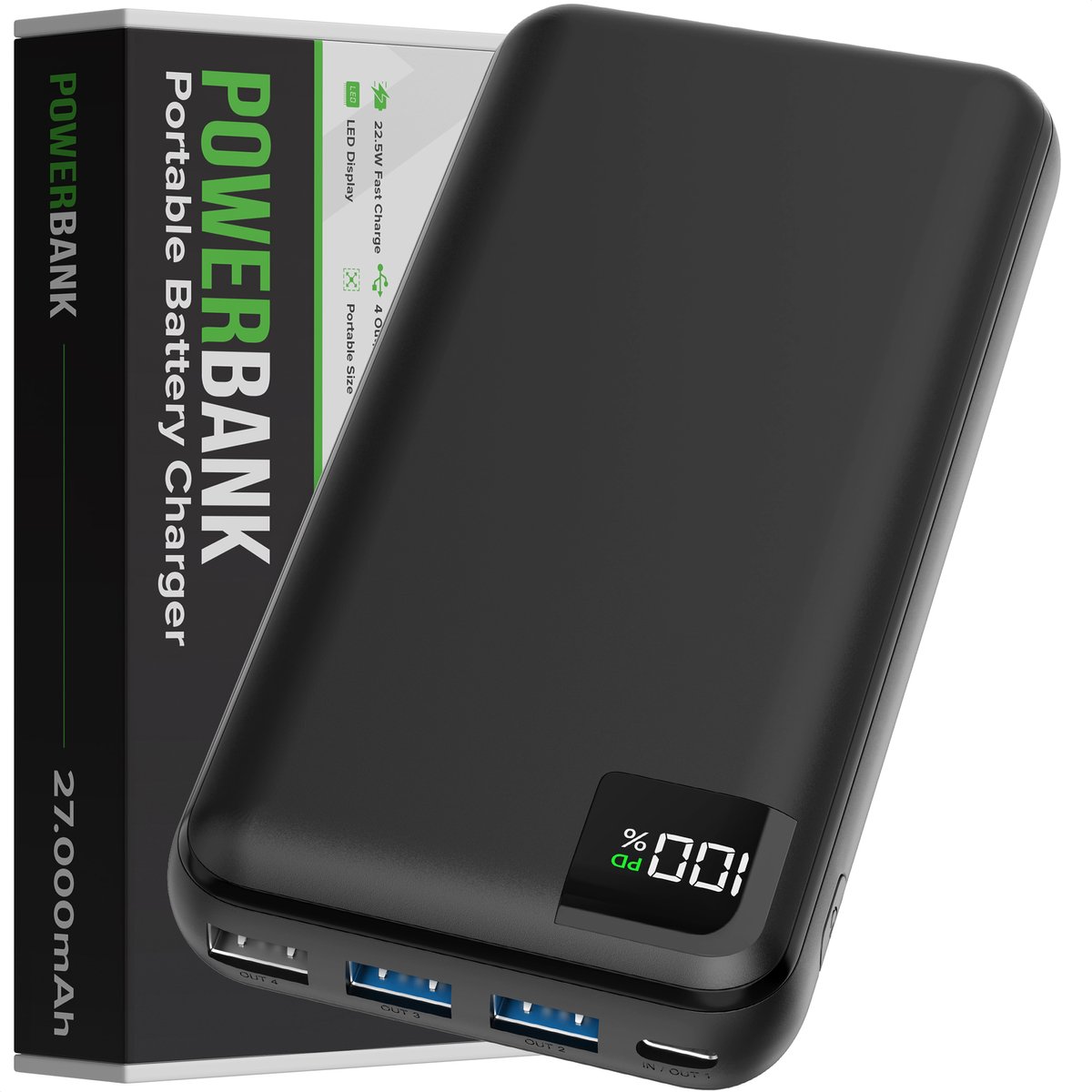 Strex Powerbank - 27.000 mAh - 22.5W Snellader - USB-A/USB-C - LED Indicatie - Universele Powerbank voor o.a. iPhone/Samsung