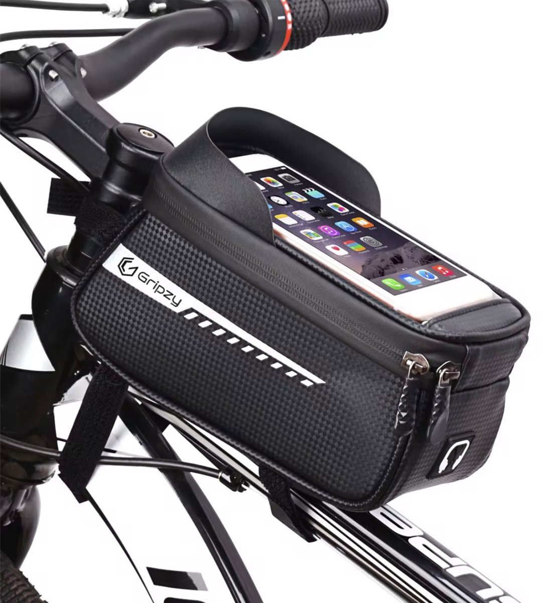 Waterdichte fietsframekoffer met touchscreen en telefoonhouder