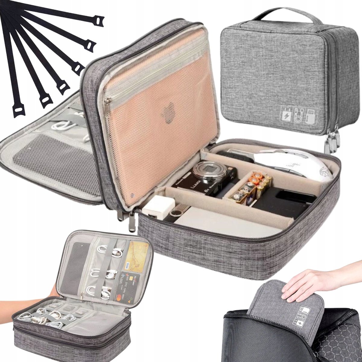 Image of Reisorganizer voor Kabels en Accessoires - Dubbellaags met 5 Klittenbanden